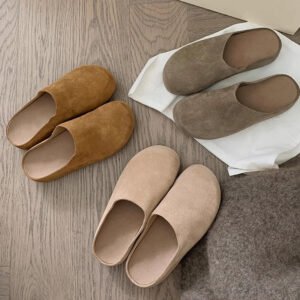 Soft And Genuine Leather Surface Slip-on Thick-soled Large Toe Half Slippers