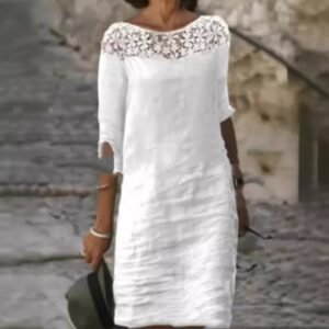 Cotton Lace Round Neck Half-length Sleeve Dress