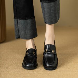 Retro Easy Matching Round Head Genuine Leather British Style Shoes