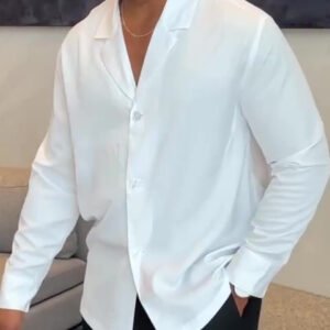 White Long -Sleeve Notch-lapel Button-down Shirt
