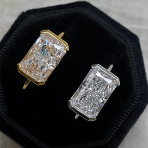 S925 Silver Plated Inlaid 7 11mm Rectangular Ice Flower Cut Ring