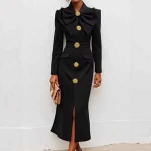 Big Bowknot Design Sense Socialite Half Turtleneck Waist Slit Dress