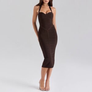 Sexy Slim Fit Slit High Elastic Spaghetti Straps Knitted Hip Skirt