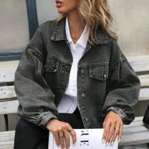 Women's Embossed Denim Jacket Fashion Casual Long Sleeve