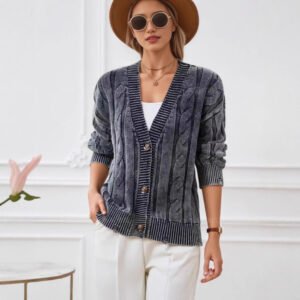 European And American Old Knitted Coat Women's Loose V-neck