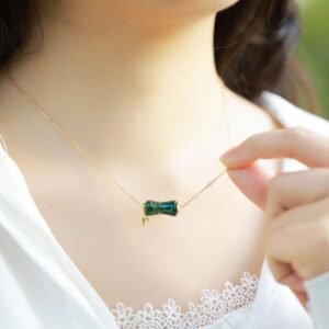 Natural Green Moss Stone Bamboo Necklace