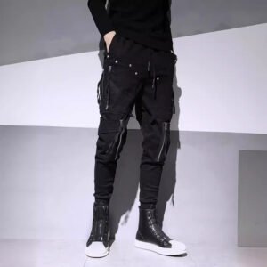 Dark Fashion Zipper Decorative Slim Fit Feet Harem Overalls
