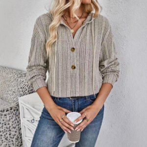 Casual Solid Color Hooded Long Sleeve Sweater Women