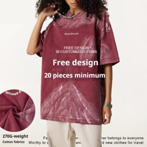 Distressed Splash-ink Mud Dyed 3D Embroidered Letter Short-sleeved T-shirt