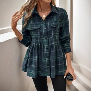 Lady Style Blouse With Green Stripes