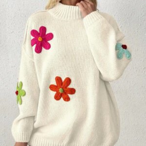 Plus Size Floral Applique Knit Sweater