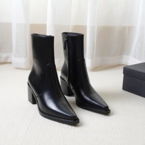 Autumn And Winter Genuine Leather Chunky Heel Martin Boots Ankle Boots