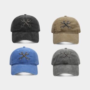 Vintage Distressed Wrench Repairman Hat Soft Top Breathable Washed Peaked Cap