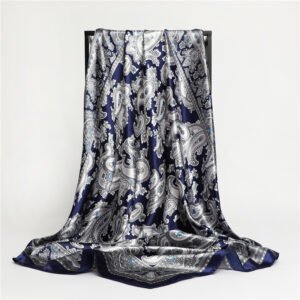 Navy blue silk satin chiffon 70cm square scarf, women's elegant and minimalist hair band